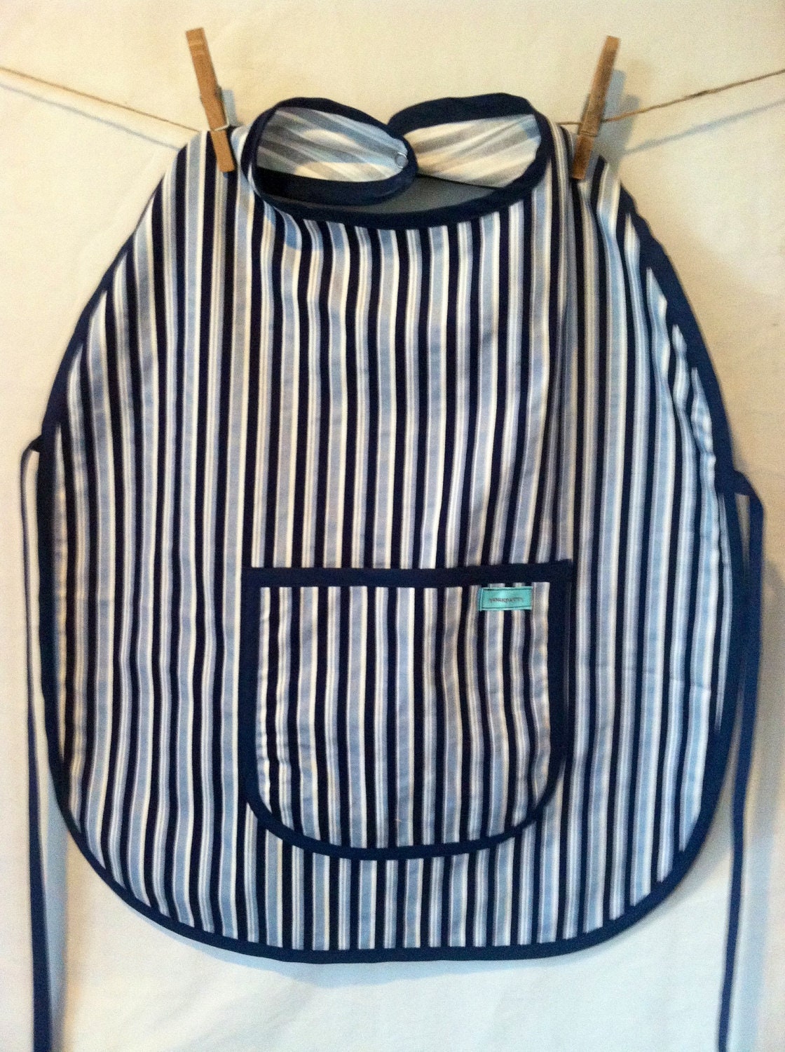 Navy Stripe Childs Apron - handmade, blue, boy, girl, art, cooking, smock