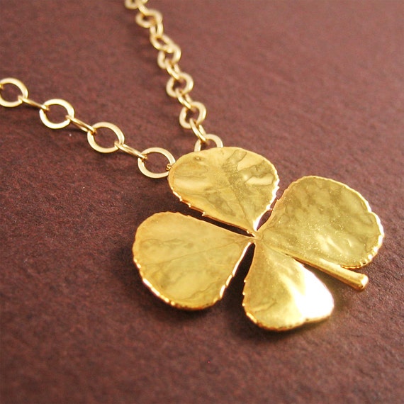 FREE us Priority Upgrade - Holiday Sale - Golden Clover Necklace - Nature Good Luck Charm Real Leaf Wedding Gift for Her Ready to Ship