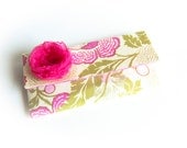 Bridesmaid wedding gift idea Clutch Foldover clutch purse with Personalized Color flowers, envelope bag, pink green by Lolos