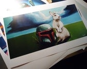 11x17 Print of Bunny with Boba Fett Helmet from Original Acrylic/Canvas Painting