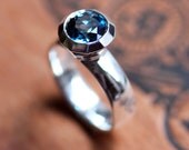 Blue topaz solitaire ring - engagement ring -recycled sterling silver - December birthstone - london blue -ready to ship -Bling size 7