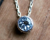 Aquamarine necklace - bezel - solitaire - recycled sterling silver - March birthstone - wrought collection - ready to ship