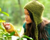 Hand Knit Hat Womens Hat - The Garter Ear Flap Hat in Olive Green