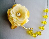 Fabric Flower Necklace,Yellow Necklace,Bridesmaid Necklace,Deep Yellow Necklace,Spring  Jewelry (Free matching earrings)