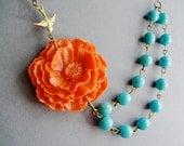 Wedding Jewelry,Burnt Orange Necklace,Stone Necklace,Bridesmaid Jewelry,Turquoise Jewelry,Gift (Free matching earrings)