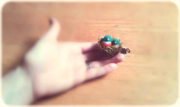 Mini Felted Bluebird Mama and Baby In Nest