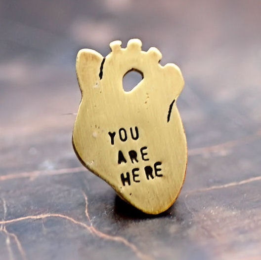 Small Anatomical Heart Necklace  Brass You Are Here