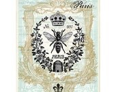 Art Print. Bee Hive Art on Vintage Style Background, Aqua Blue Turquoise  8 x 10 inch. The Decorated House Etsy