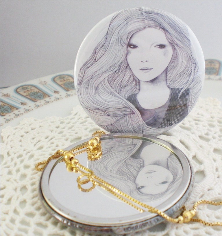 SALE long hair fashion portrait Pocket Mirror LAST ONE