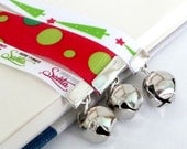 Christmas Jingle Bells Ribbon Bookmark Trio Set of 3 Book Thongs Full Size Long Bookmarks - Christmas Themed