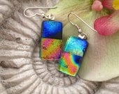 Rainbow Earrings - Fused Dichroic Glass Earrings- Dichroic Glass Jewelry - Dichroic Earrings - 102612e107