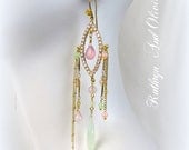 Rhinestone Chandelier Drop Earrings lavender pale pink with Aqua  Chalcedony