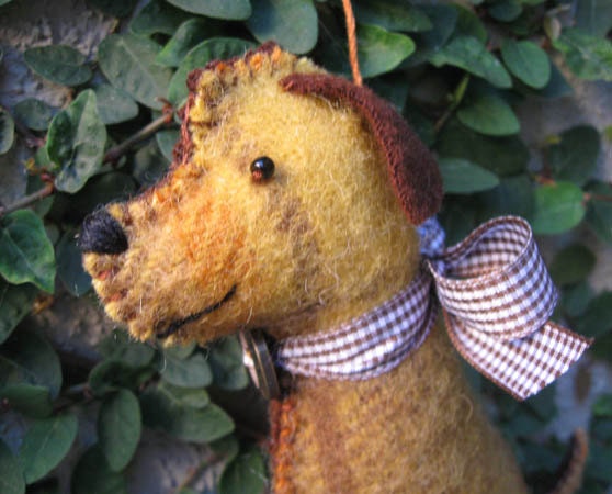 Chocolate Labrador Retriever Ornament, Handsewn Vintage Wool