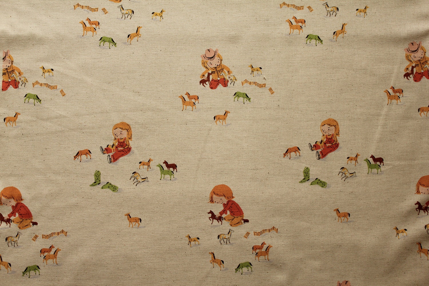 Kokka Heather Ross Far Far Away III Girls with Horses Japanese Fabric Fat Quarter - natural