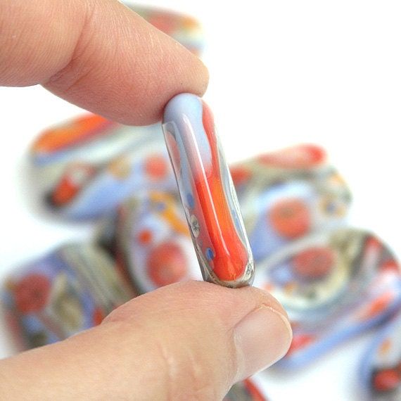 Summer Shadows - Handmade Lampwork Glass Bead Set in Periwinkle, Lavender, Grey, Orange and Coral (9)