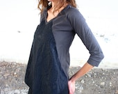 HEDRA-Geometric Draped Top-Gray and Navy Paisley Print