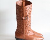 Sz 37 Vintage Woven Leather Buckle Riding Boots