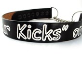 Martingale Black Leather Dog Collar, Get Your Kicks on Route 66, Eco Freindly, Size XL, to fit a 21-24in Neck, OOAK