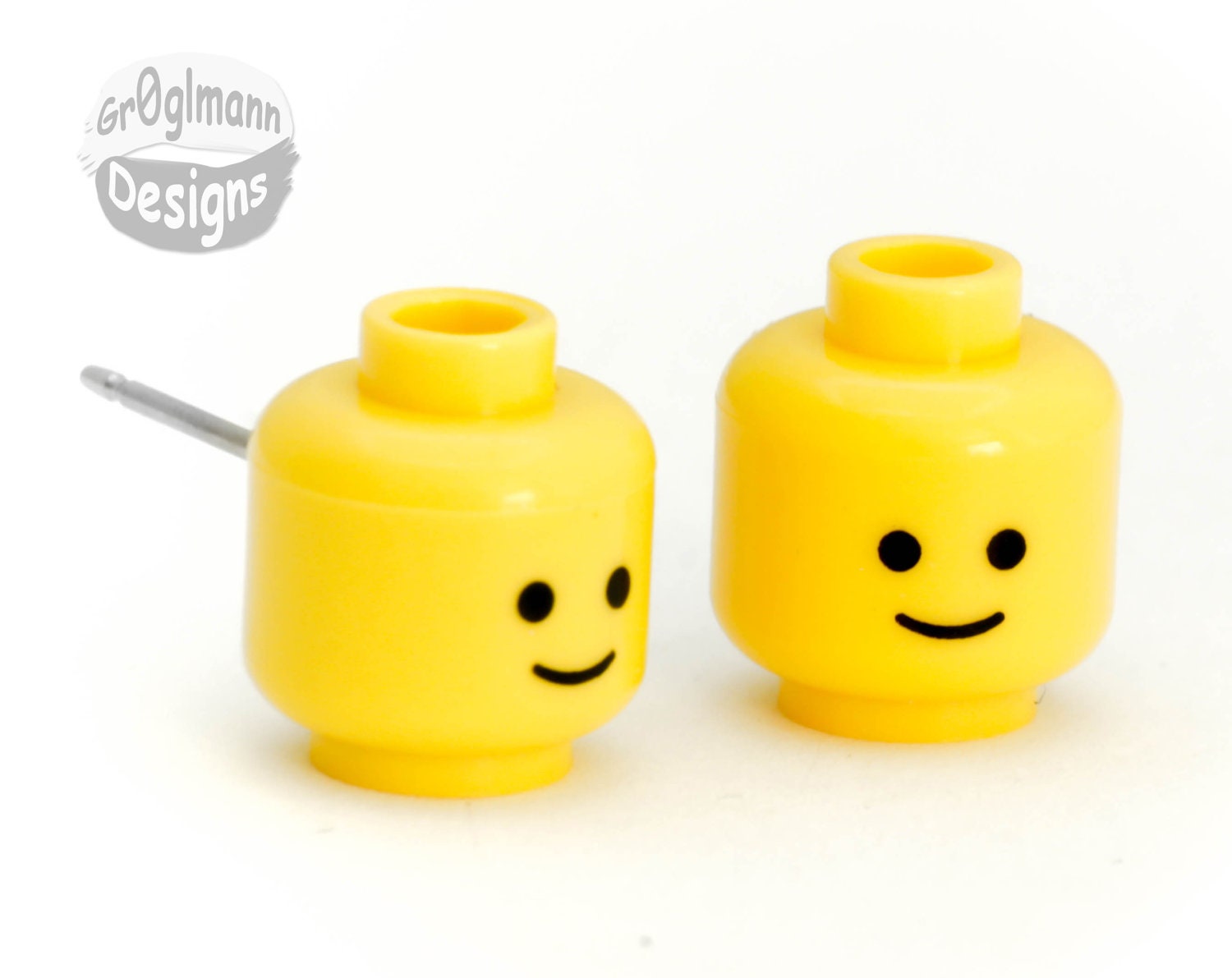 Smiley Face Head Stud Earrings :) made with LEGO bricks