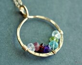 Grandmothers / Mothers birthstone necklace CIRCLE OF LOVE, customized, 14K gold filled, natural gemstones 7 stones