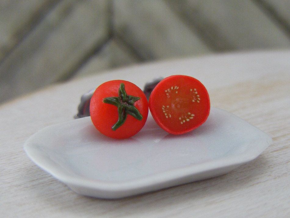 Tiny Tomato - Studs / Post Earrings - ON SALE