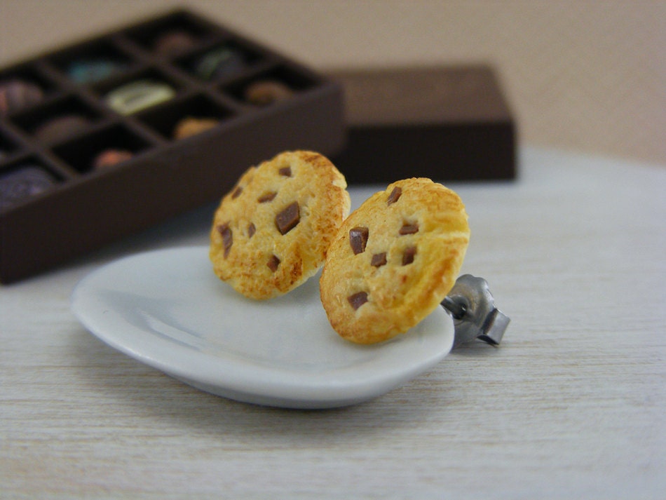 Chocolate Chips Cookies - Studs / Post Earrings