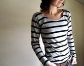 French Stripe Bamboo Jersey Blouse // Heather Gray and Black // Boatneck // Long Sleeve Tunic
