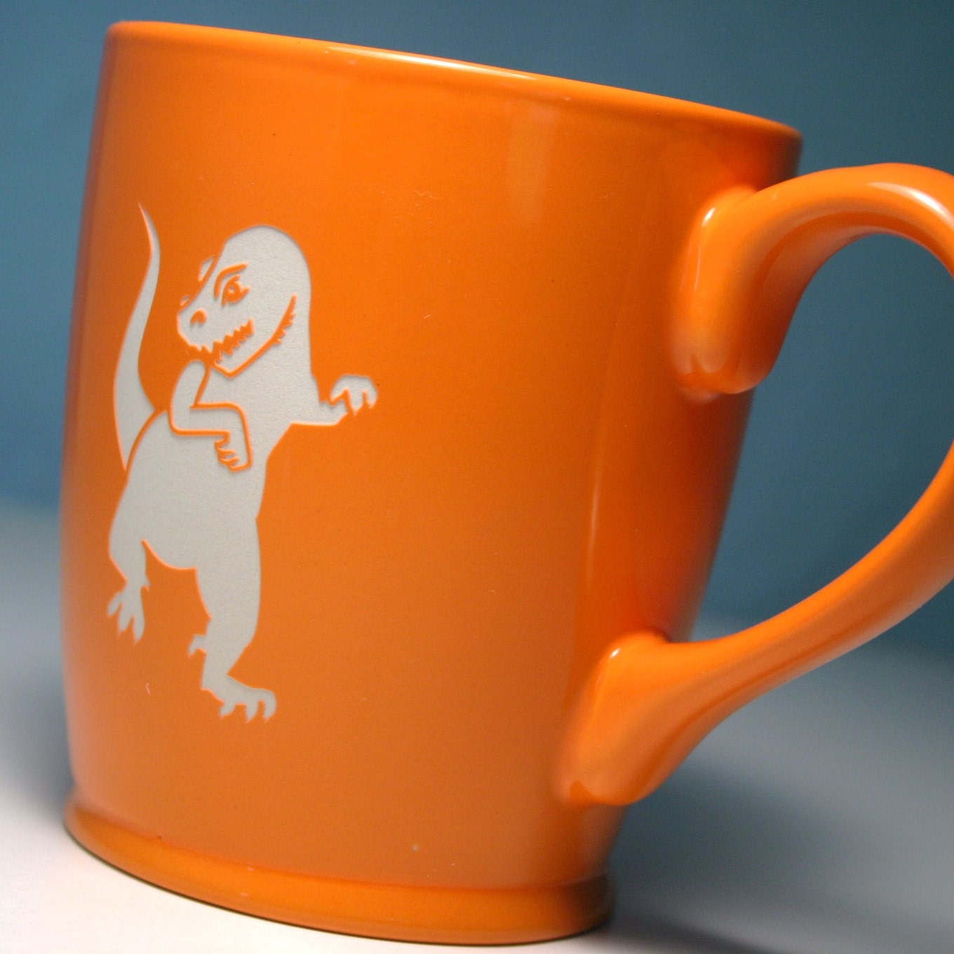 T-Rex Dinosaur Mug - Tangerine Orange - large ceramic coffee cup