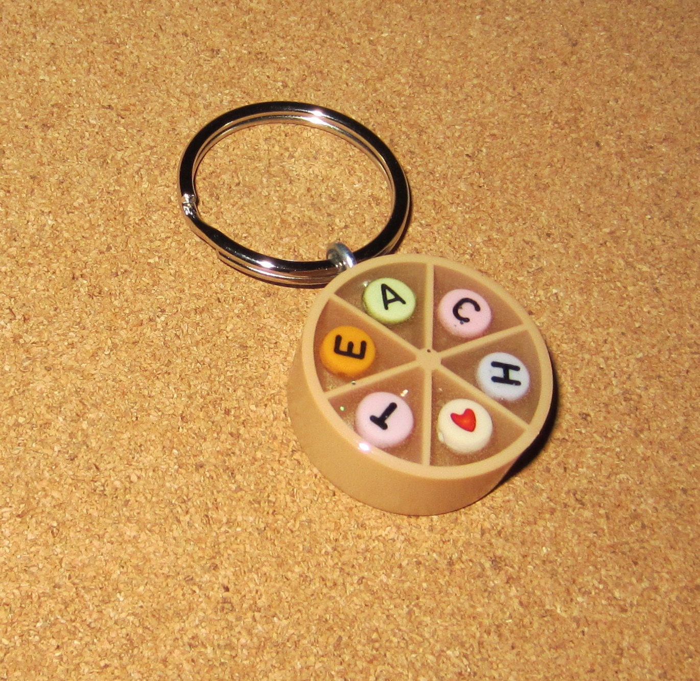 TEACH - Upcycled Tan Trivial Pursuit Keychain