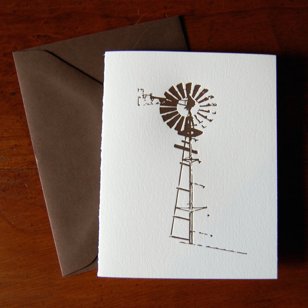 Windmill letterpress card (Texas Hill Country)