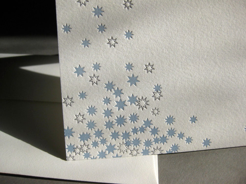 Falling Stars, letterpress greeting card, SET of 6