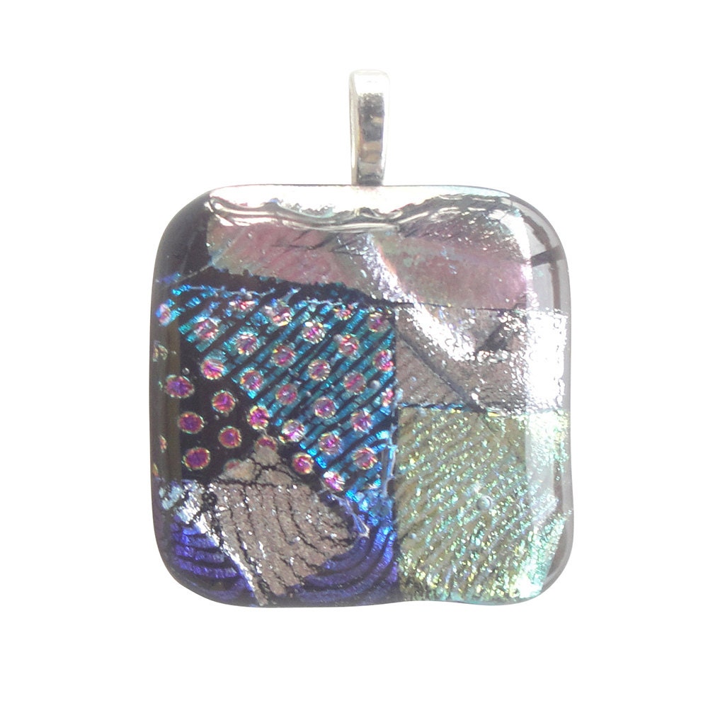 Starry Night  Dichroic Glass  Pendant,, Fused Glass Necklace,  Dichroic Jewelry, Dichroic Glass, Fused Glass, Blue, Pink, Gold