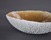 Amber Large Geode Ceramic Bowl - White Textured Porcelain Serving Centerpiece Bowl