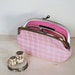 ON Sale 2 Section Frame Purse Pouch Metallic Polka Dot on Pink