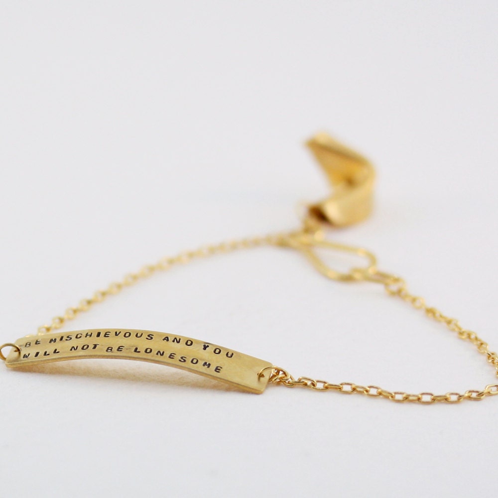 be mischievous and you will not be lonesome - 18k gold vermeil fortune cookie bracelet