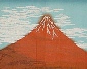 Hokusai's 'Aka Fuji' Tenugui Japanese Fabric w/Free Shipping