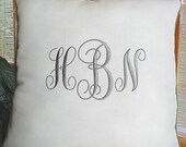 White Monogrammed Pillow Gray with Piping, Personalized Pillow, Embroidered Pillow