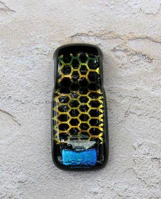 Contemporary Fused Dichroic Glass Pendant Black Gold Turquoise Blue SALE