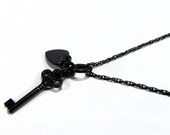 Oxidized  Sterling Silver Key to my Black Heart Necklace
