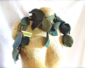 Leafy Garland Skinny Scarf repurposed WOOLS GREEN tweeds