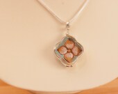 Rebecca Locket - Sage, Gold and White - Glass and Sterling Silver with Dogwood Flower