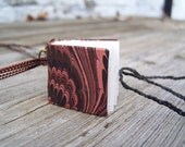 Miniature Book Necklace Hand Marbled  Florentine Paper Cover - free ship