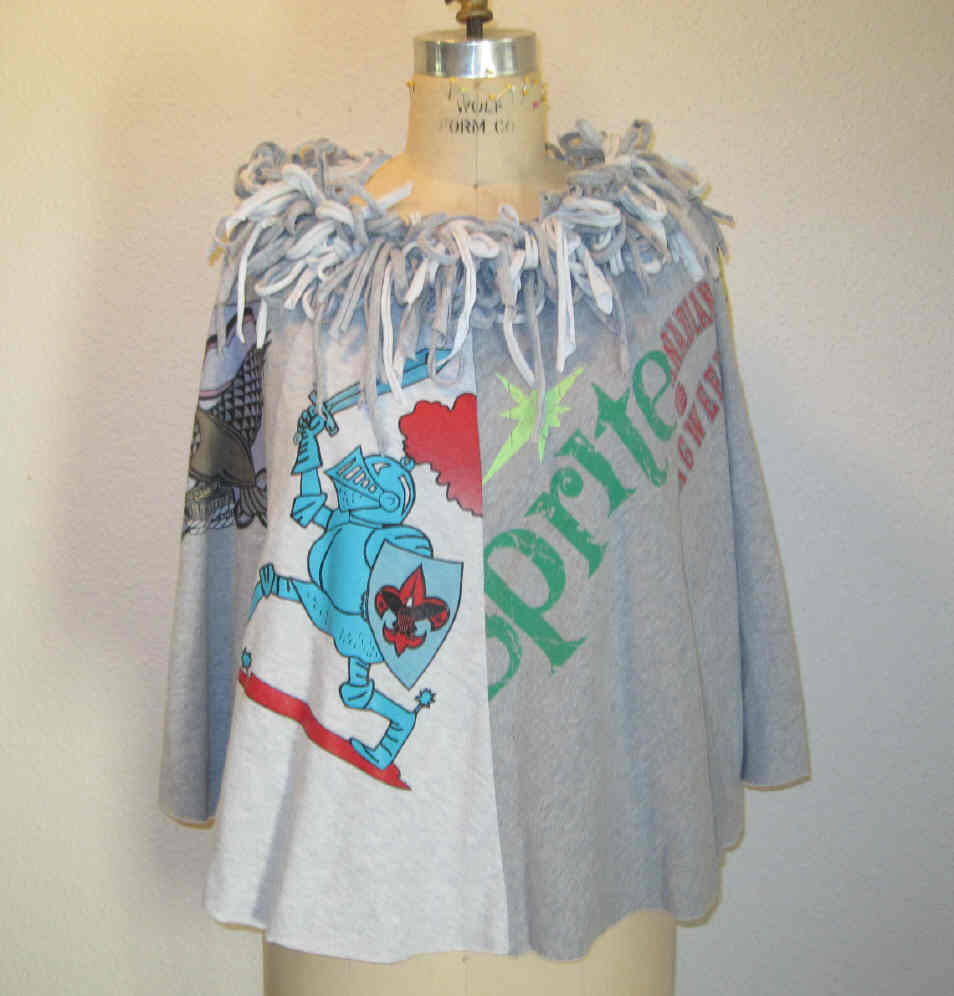 SALE Poncho Cape Capelet Faux Fur collar RECYCLED T shirts