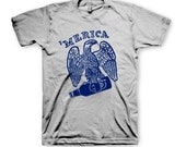Merica- Hand-Printed Tee Shirt- Heather Grey