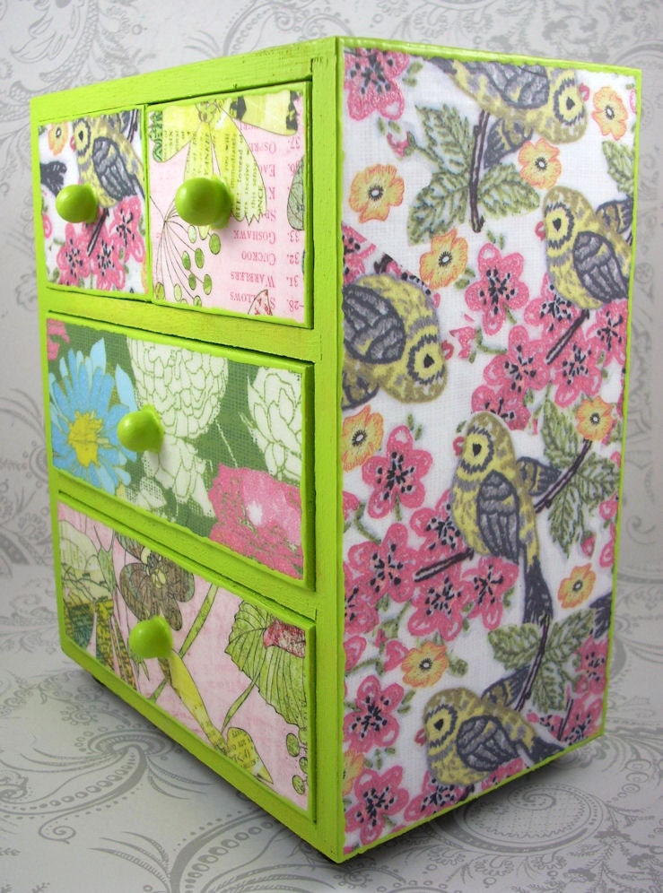 Lime Green Bird and Flower Stash Jewelry Box
