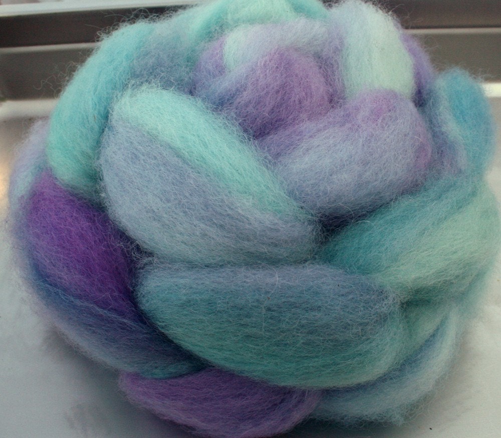 American Grown and Processed Hand Dyed Border Leicester Wool Roving 4 oz HERB GARDEN