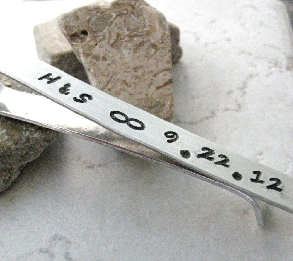 Groom's Tie Bar, aluminum, hand stamped, customize with your own quote or details, MADE TO ORDER