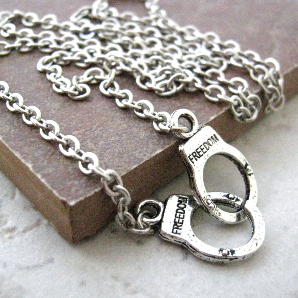 Handcuff Necklace, silver plated handcuff charm, 16 inch long, diff length or charm available