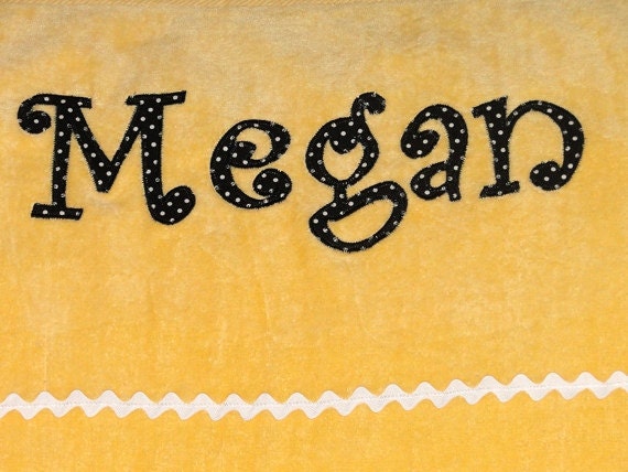 Personalized Large Sunshine Yellow Velour Beach Towel with Rick Rack or Ribbon