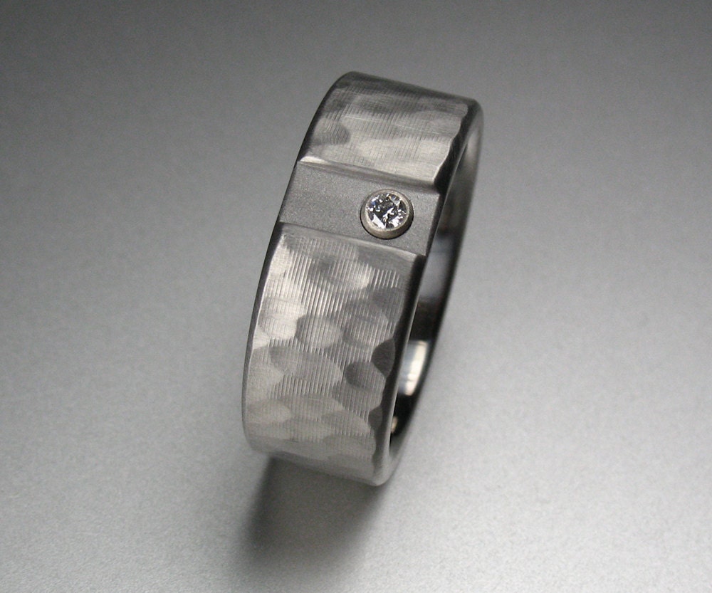 Titanium Diamond Wedding Ring Brushed Hammered